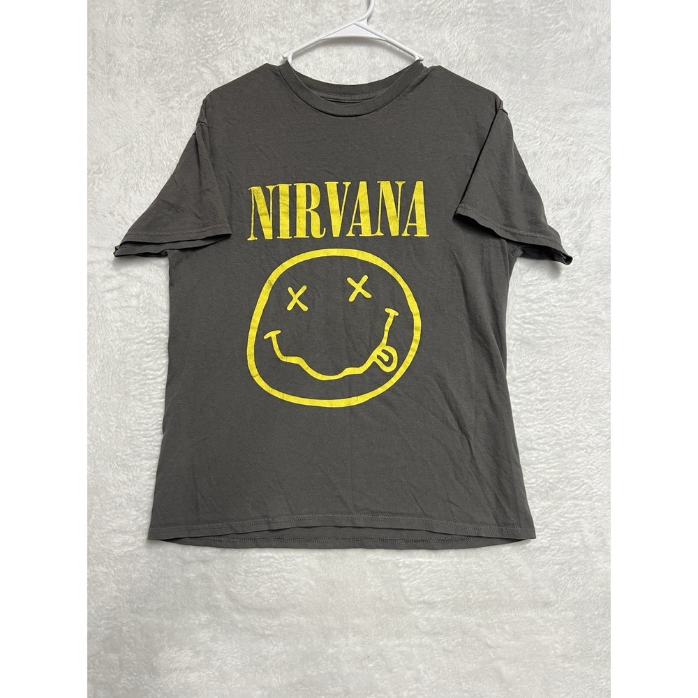 Nirvana Smiley Face Graphic Band T Shirt Mens Medium Gray Grunge‎ Fade